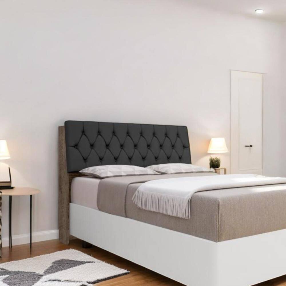 Cabeceira Estofada Yasminne Solteiro Chocolate Com Capitonê Preto