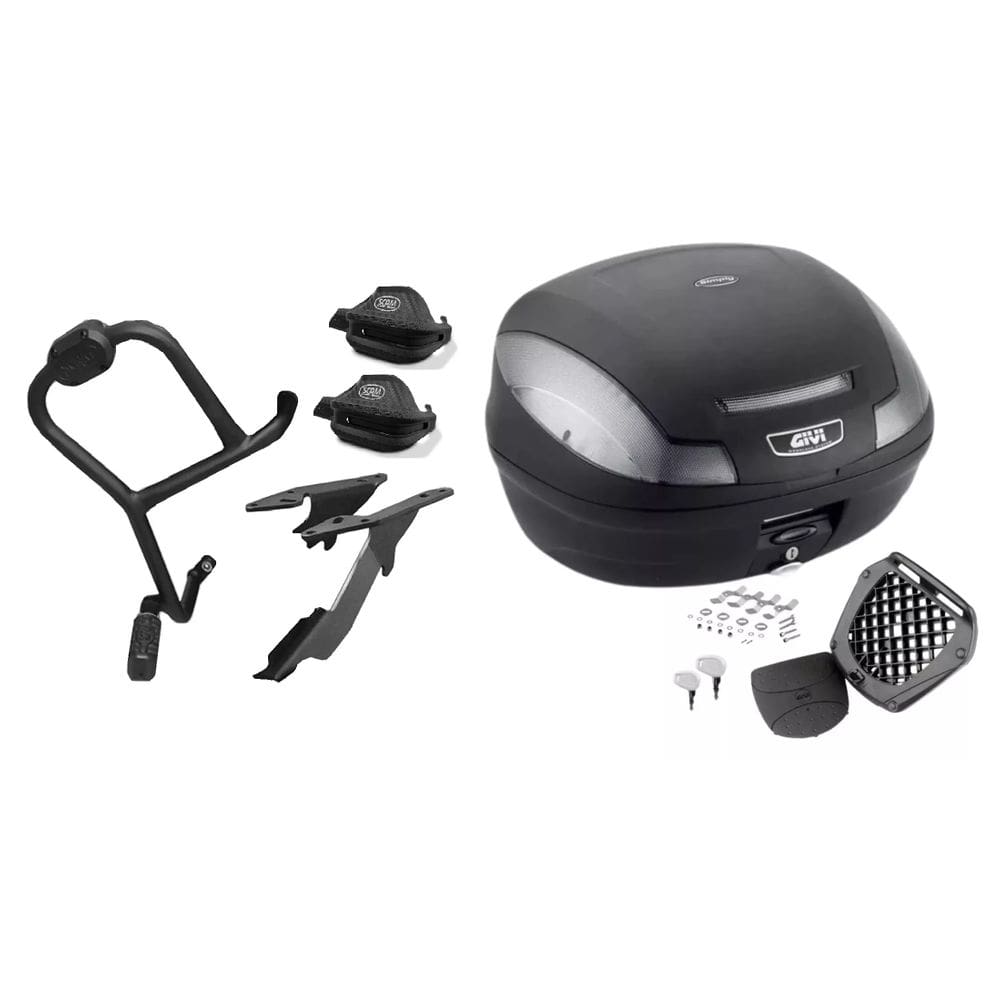 KIT PROTETOR CARENAGEM + PROTETOR MAO + BAGAGEIRO SCAM + BAÚ GIVI 47l E-470NT LANDER 2019+