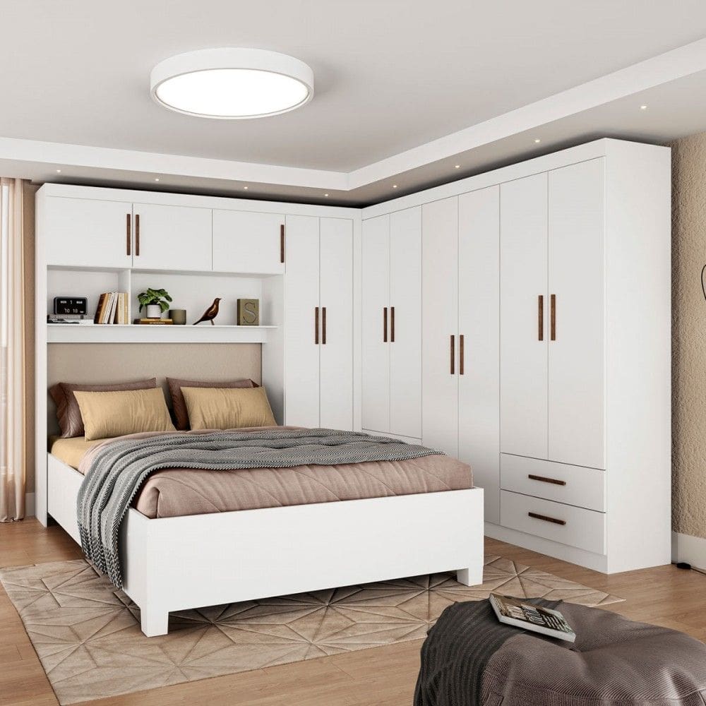 Guarda-Roupa Casal Modulado com Cama Hércules 11 Portas 6 Gavetas Branco - Carioca Móveis