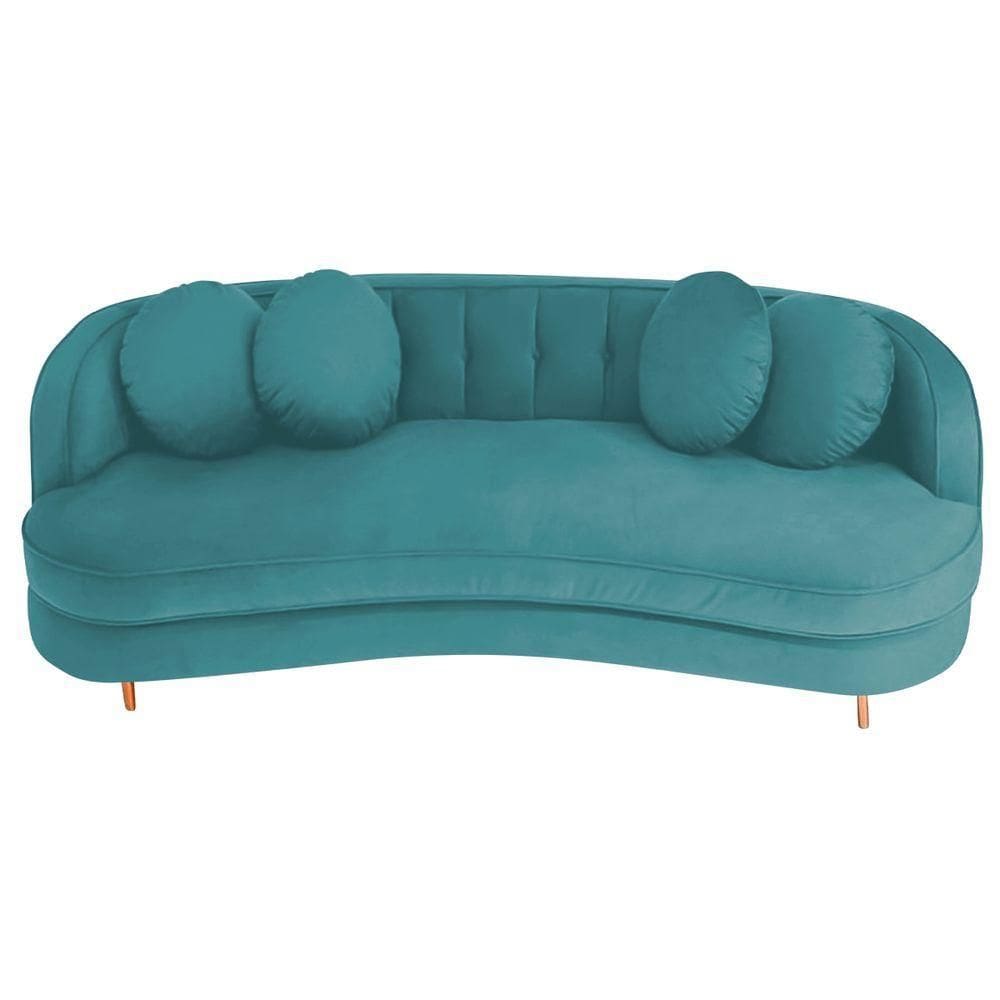 Sofá Curvo 2 Lugares Orgânico Luxo Panamá 140cm Suede Corano Azul Turquesa