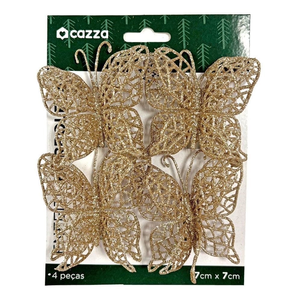 Enfeite Borboleta 7cm c 4 CV244472 Cazza Champagne
