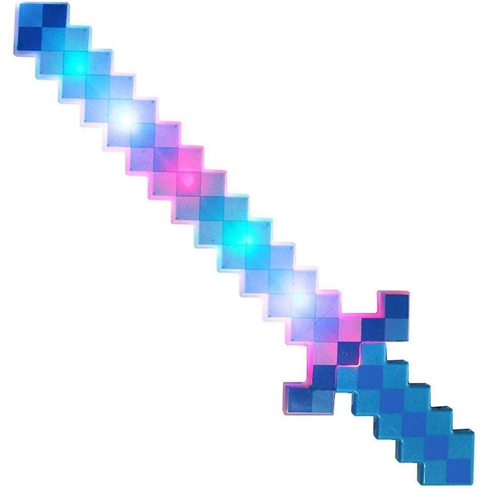 Brinquedo Espada Pixel Minecraft 58cm Som E Luz Azul Nº16