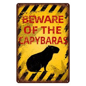 Placa de metal kengtou Vintage Capybara Beware Animal 30x20cm
