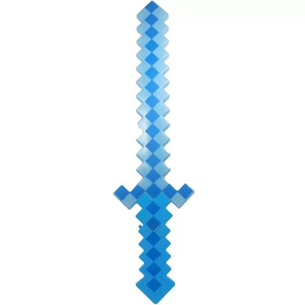Espada Pixel Minecraft 58cm Diamante Som E Luz à Pilha Azul