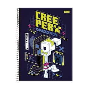 Caderno Minecraft Creeper Espiral Capa Dura 1 Matéria 80F