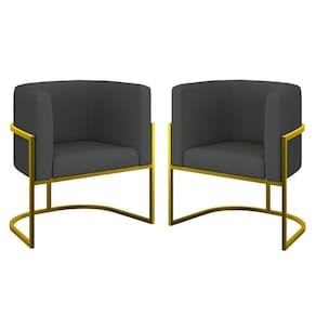Kit 02 Cadeiras Poltrona Sala Quarto Base Metal Gold Corino Cinza
