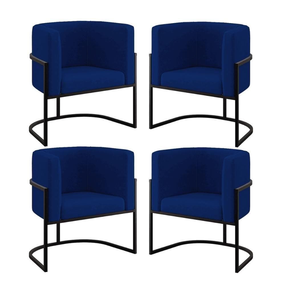 Kit 04 Poltronas Lua Sala Decorativa Base De Ferro Black Azul Marinho
