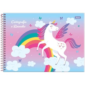 Caderno Escolar de Cartografia e Desenho Unicórnio Espiral 80 Folhas Fofo Colorido Mágico Foroni