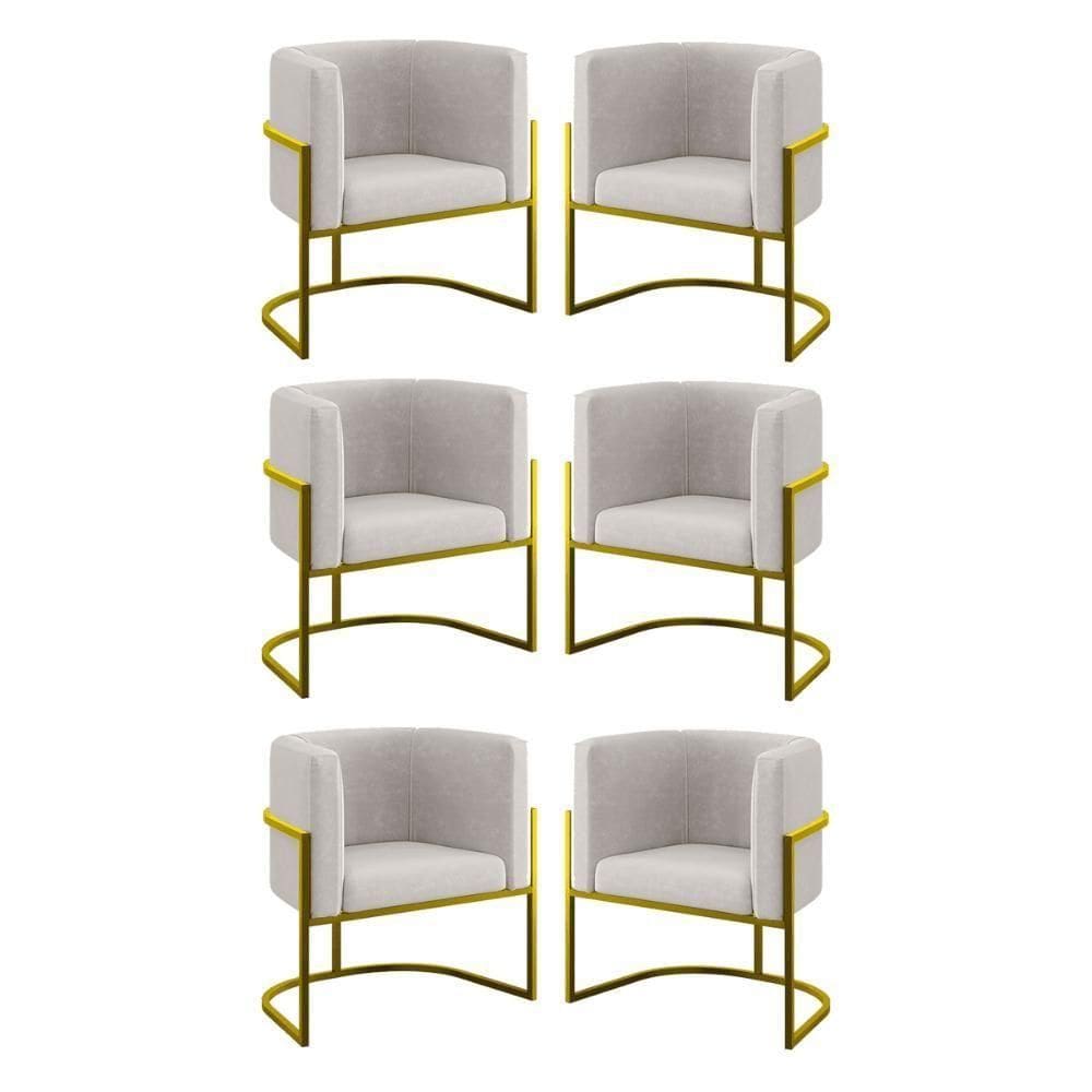 Kit 06 Cadeiras Poltrona Para Sala Quarto Base De Metal Gold Bege
