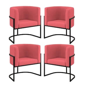 Kit 04 Cadeiras Poltrona Para Sala Quarto Base De Metal Preta Rosa