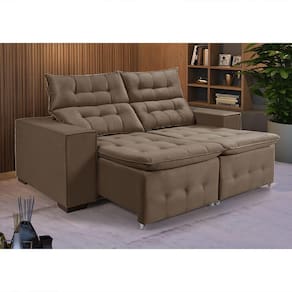 Sofá Retratil Reclinável Pillow 1,90 Veludo Amêndoa Marrom