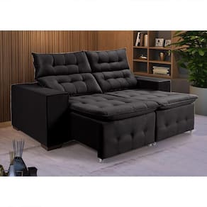 Sofá Retratil Reclinável 3 Lugares Pillow Em Veludo 1,90 Preto