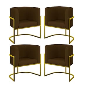 Kit 04 Cadeiras Poltrona Sala Quarto Base Metal Gold Corino Marrom