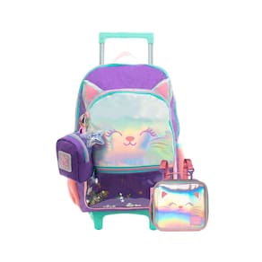 Kit Escolar Mochila Rodinha+Lancheira Gatinho Glitter