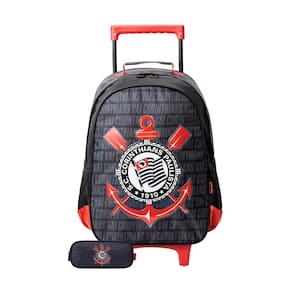 Kit Mochila De Rodinha + Estojo Triplo Corinthians Timão