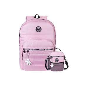 Kit Mochila De Costa+Lancheira Bag Minnie Mouse Juvenil Rosa