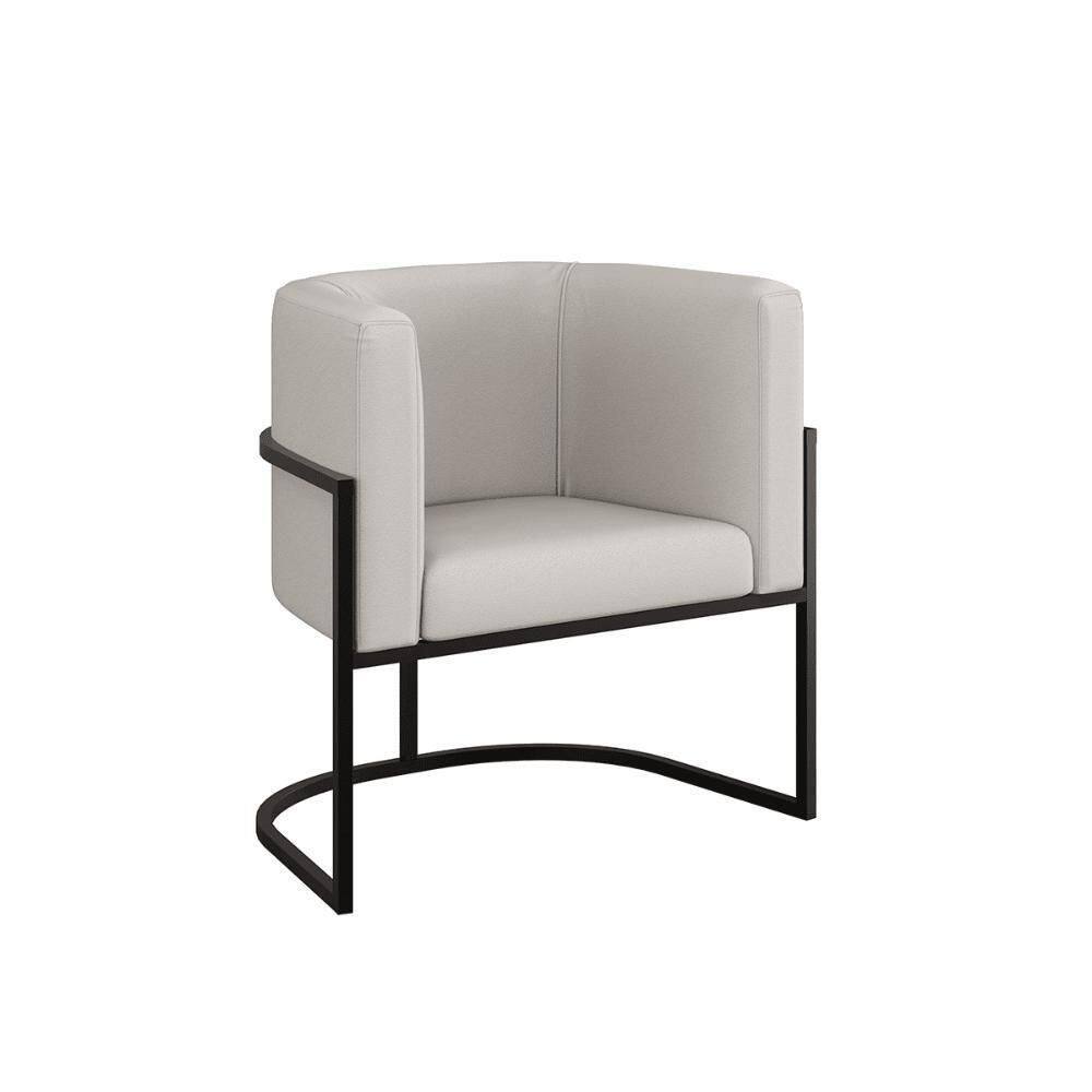 Cadeira Poltrona Decorativa Com Base Metal Preto Corino Bege