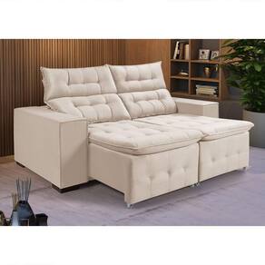 Sofá Retratil Reclinável Pillow Em Veludo 1,90 Marfim Branco