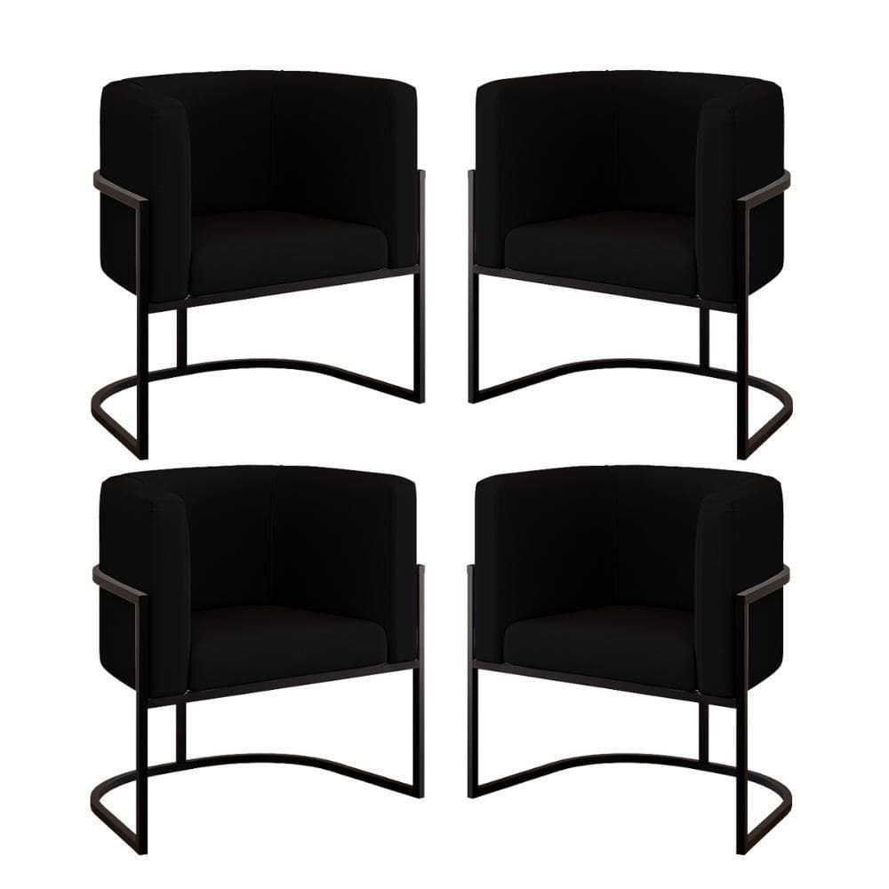 Kit 04 Cadeiras Poltrona Sala Quarto Base Metal Preta Veludo Preto