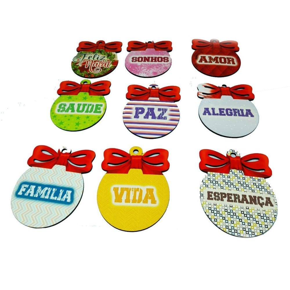 Kit Exclusivo Bolinhas De Natal Em Mdf Laço Lindas Palavras