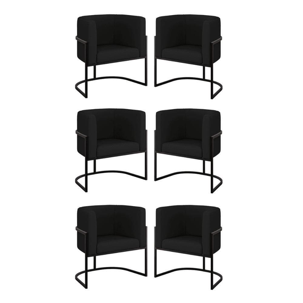 Kit 6 Cadeiras Poltrona Lua Corino Sala Quarto Balaqui preto