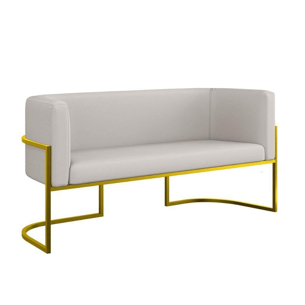Sofá 2 Lugares Com Base De Metal Gold Para Recepção Corino Bege
