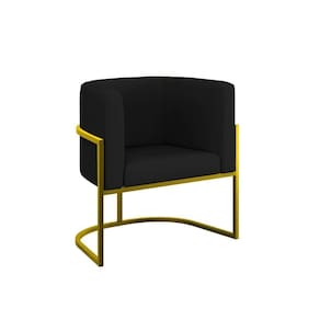 Cadeira Poltrona Decorativa Com Base Metal Gold Corino Preto