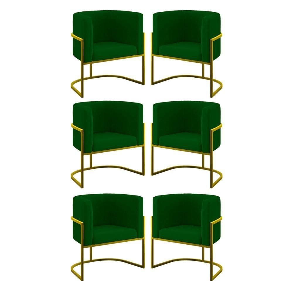 Kit 06 Cadeiras Poltrona Para Sala Quarto Base De Metal Gold Verde