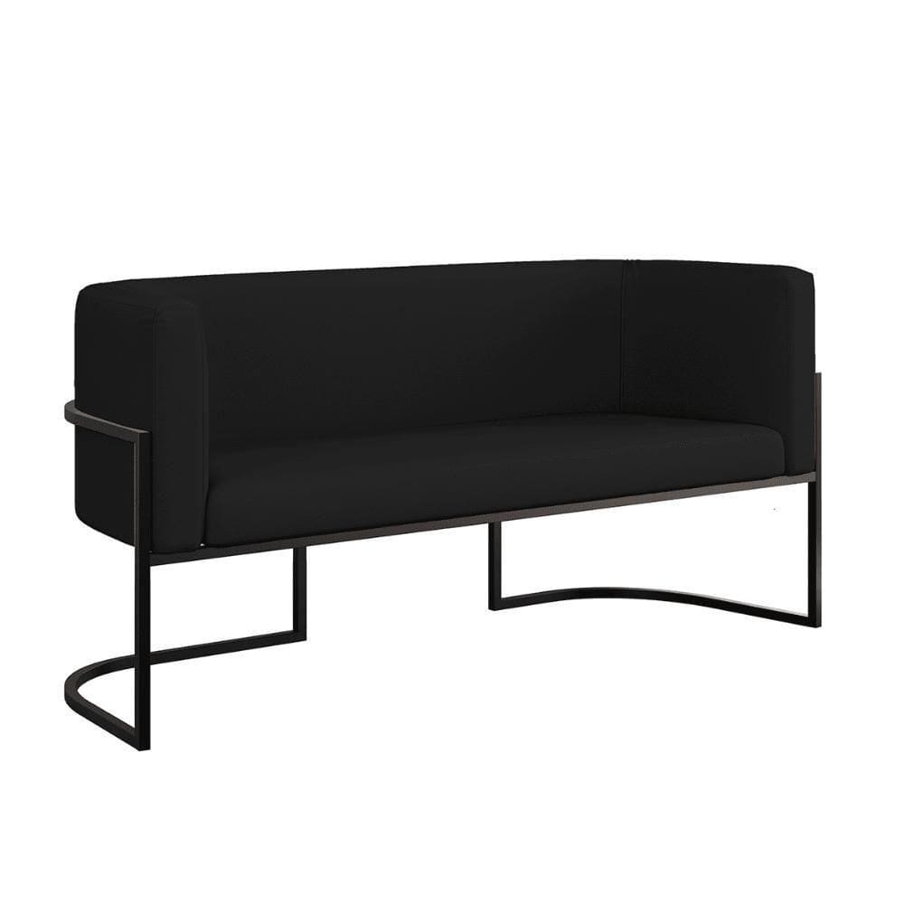 Sofá 2 Lugares Com Base De Metal Preto Para Recepção Corino Preto