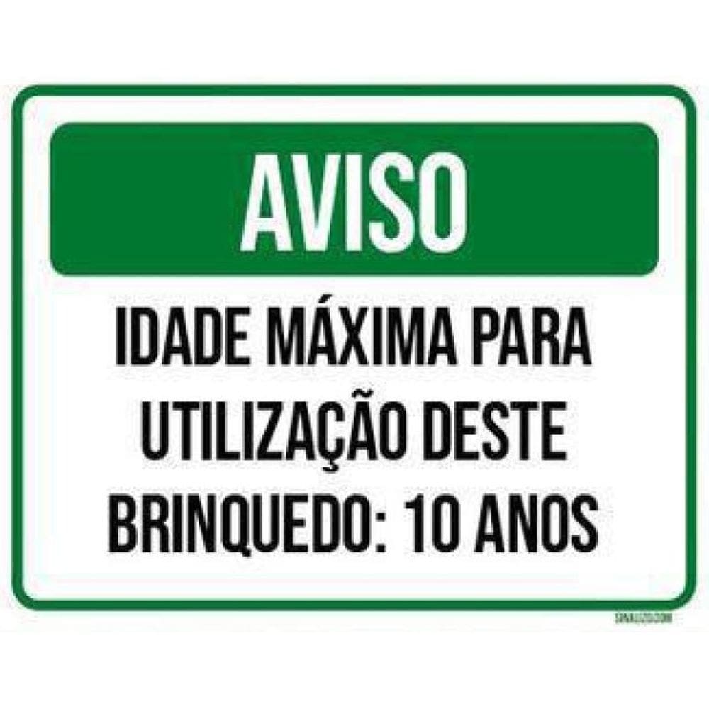 Kit 5 Placas Aviso Idade Máxima Utilização Brinquedo 10 Anos
