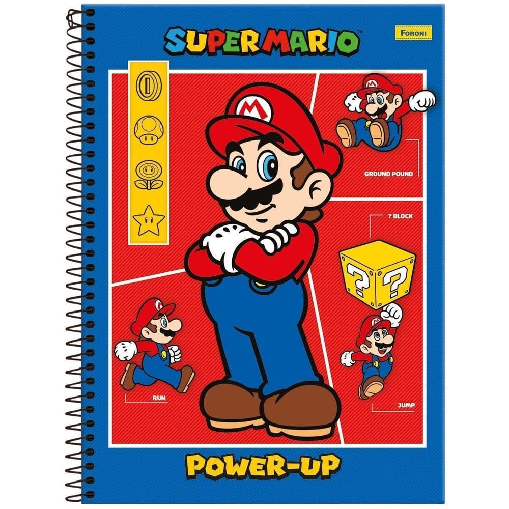 Caderno Super Mario Bros Capa Dura Espiral 1 Matéria Escolar