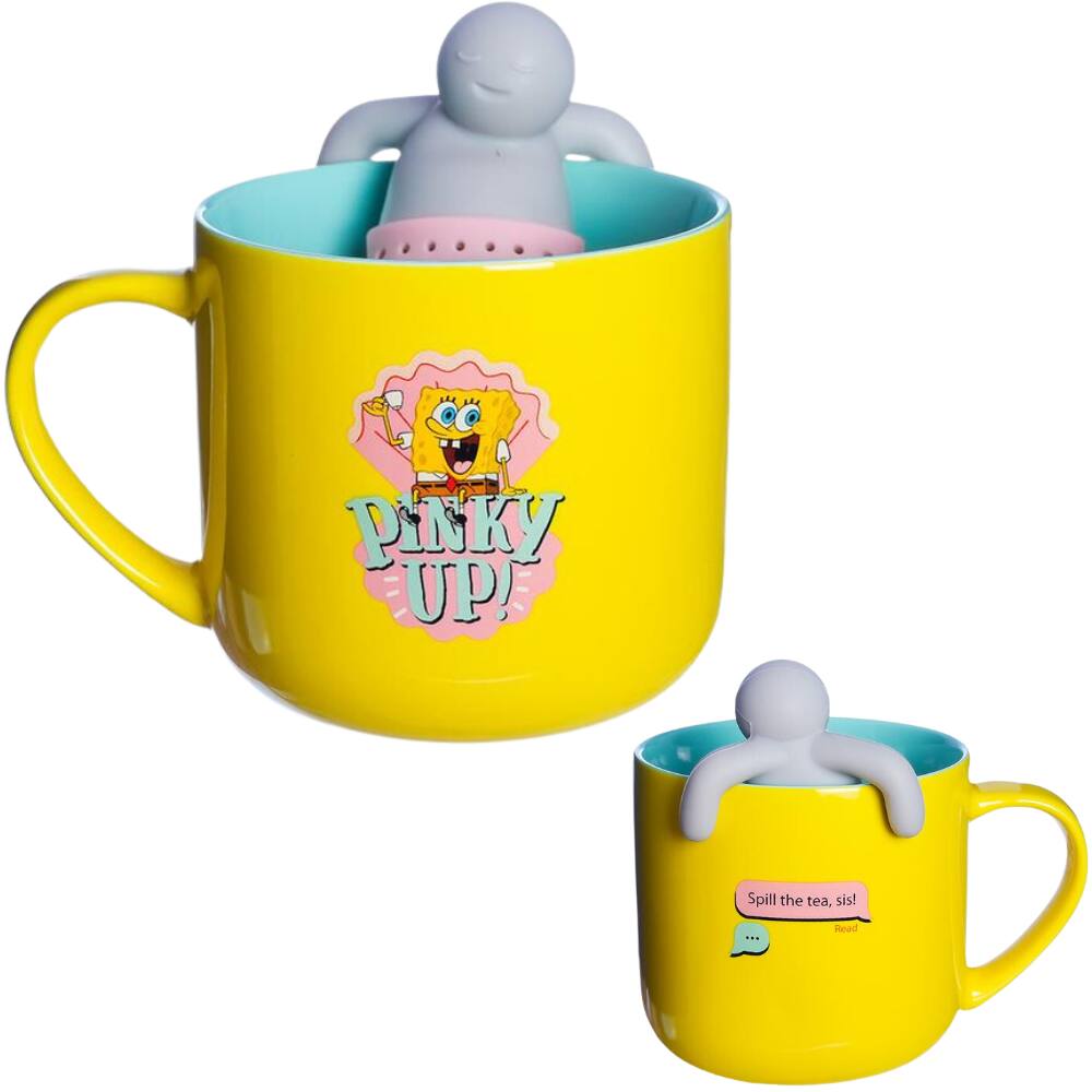 Caneca Bob Esponja Com Boneco Infusor Chá Cerâmica 350 ml Oficial Nickelodeon