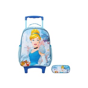 Kit Escolar Mochila De Rodinha + Estojo Cinderela