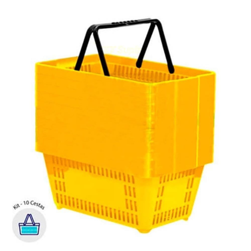 Kit 10 Cestas De Compras Plástica 16L Amarelo