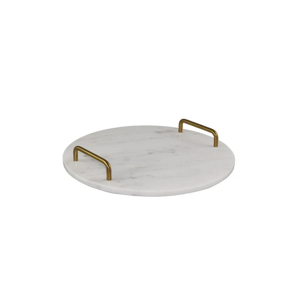 Bandeja Decorativa de Mármore Branco e Dourado 30cm RJC0022 BTC