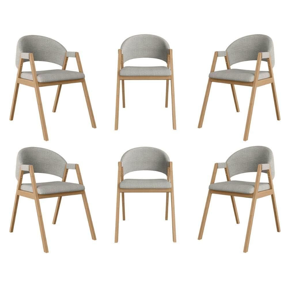 Kit 06 Cadeiras Suellen Decorativa Para Mesa Jantar Linho Cinza Claro
