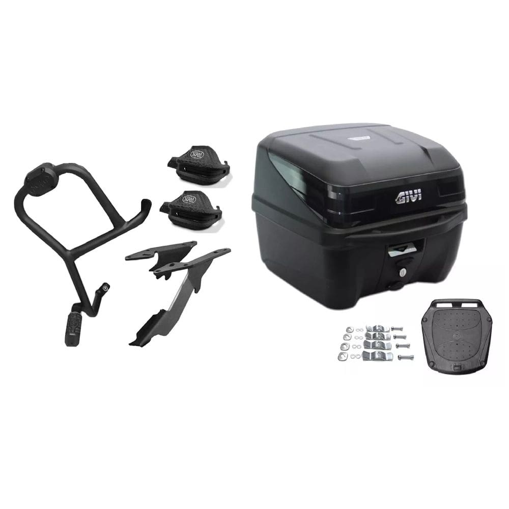 KIT PROTETOR CARENAGEM SCAM + PROTETOR MAO MANETE SCAM + BAGAGEIRO SCAM + BAU GIVI 33l LANDER 2019