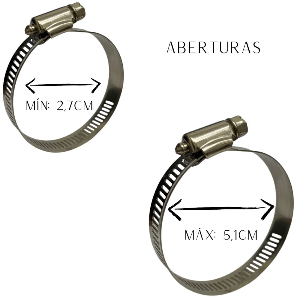 Kit 2 Un Abraçadeira Regulagem 27mm até 51mm Rosca 2,7 à 5cm Metal 12mm Espessura Aço Para Mangueira