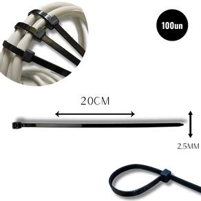 Abraçadeira Nylon Enforca 2,5 x 200mm Kit C/ 100 Cinta Plástica Fixadora Fita Hellerman 20cm Preta