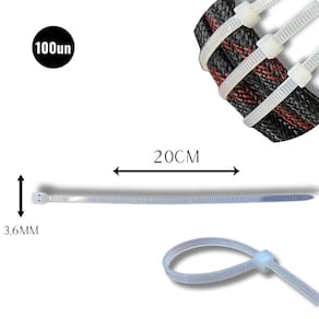Abraçadeira Nylon Enforca 3,6 x 200mm Kit C/ 100 Cinta Plástica Fixadora Fita Hellerman 20cm Branca
