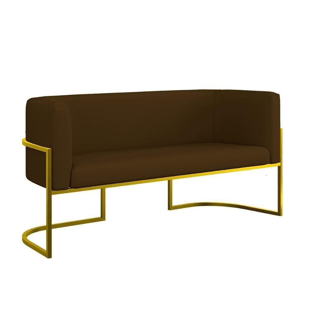 Sofá 2 Lugares Base Metal Dourada Reforçada Recepção Corino Marrom