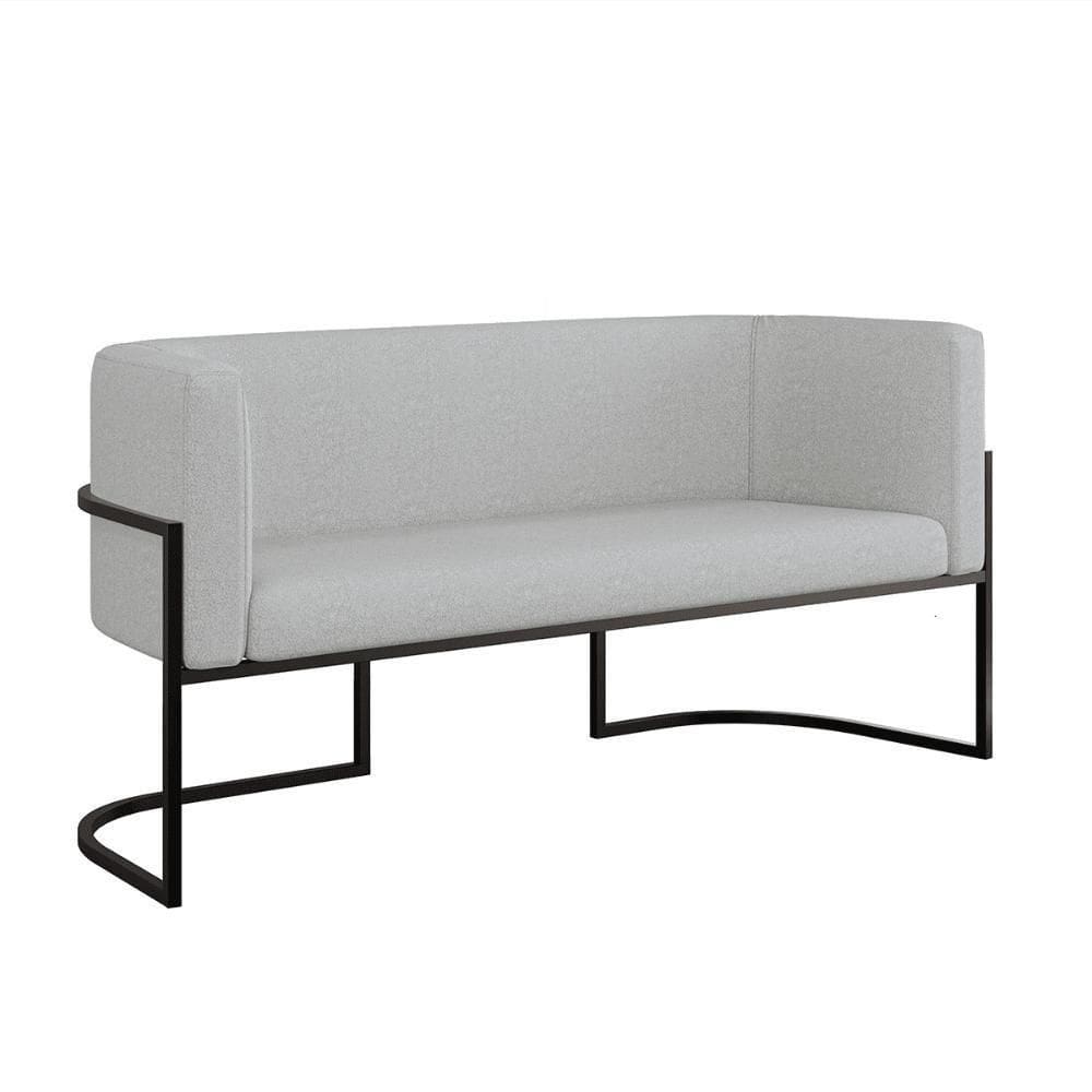 Sofá 2 Lugares Base Metal Preta Reforçada Recepção Bouclê Cinza