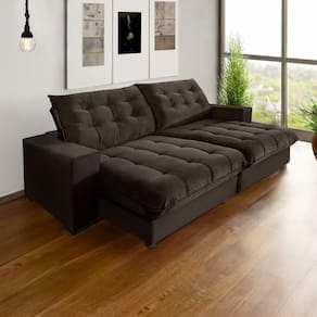 Sofá Califórnia Retrátil E Reclinável 4 Lugares 2,30m Com Molas Ensacadas E Pillow Marrom