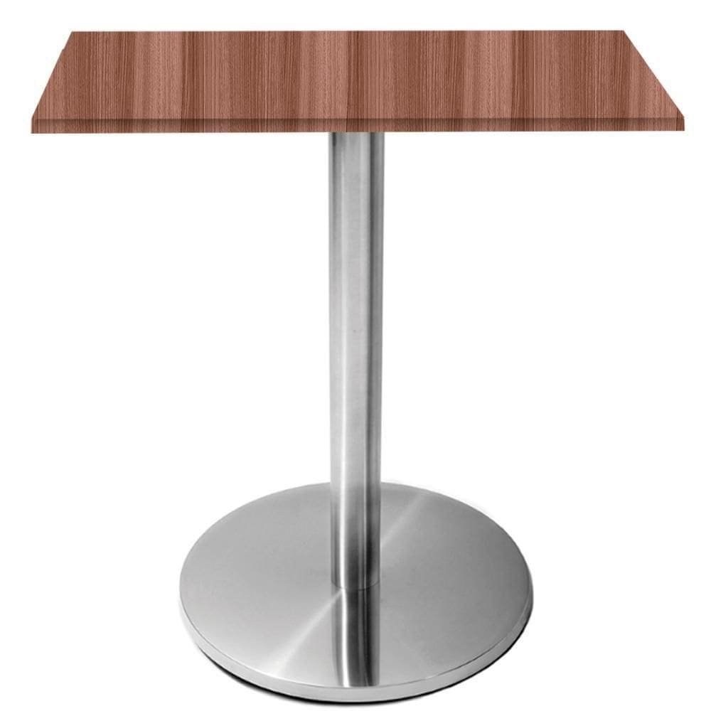 Mesa Beta Inox 75 Cm altura Disco Redondo Tampo Mdp Quadrado 80 Cm Largura X 2,50 Cm Altura Walnut