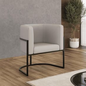 Poltrona Corino Decorativa Lua Recepção Base Ferro Black Bege