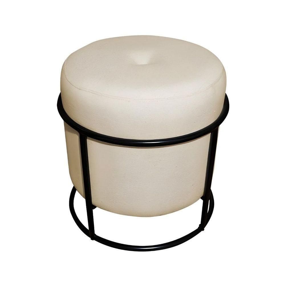 Puff Decorativo Redondo Para Sala Argola Serena Bege Base Pés preto tecido veludo
