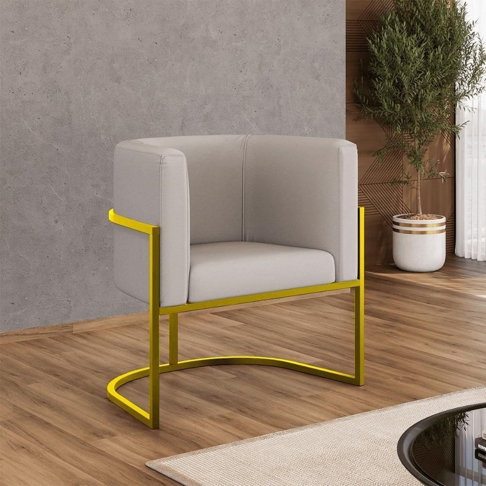Poltrona Corino Decorativa Lua Recepção Base Ferro Gold Bege