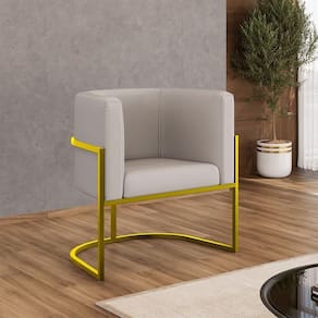 Poltrona Corino Decorativa Lua Recepção Base Ferro Gold Bege