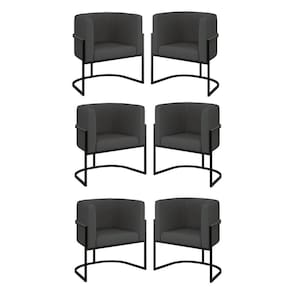 Kit 06 Poltronas Lua Sala Decorativa Base Ferro Black Corino Cinza