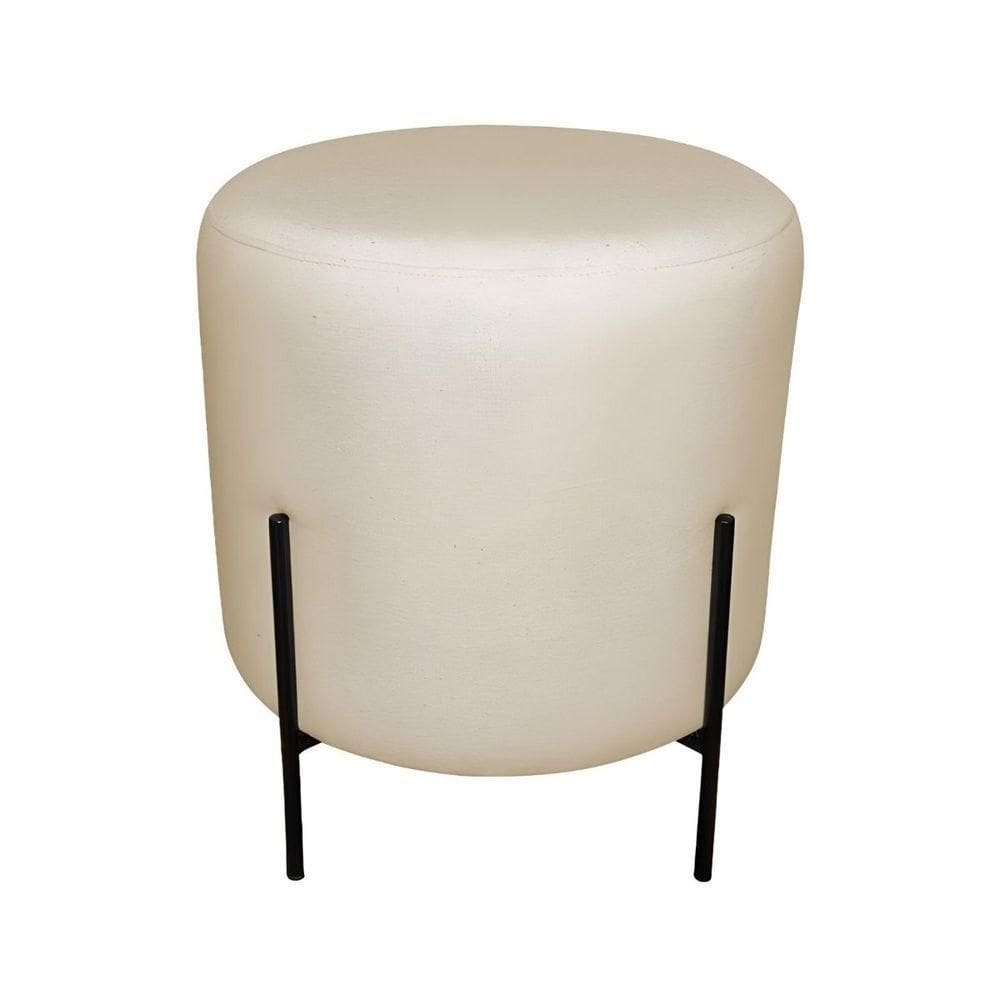 Puff Decorativo Redondo Para Sala Pés De Ferro Isa Bege Base Pés preto